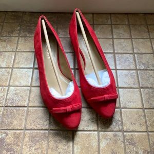 NWT Talbots Classic Red Suede Edison Cap Toe Flat With Bow